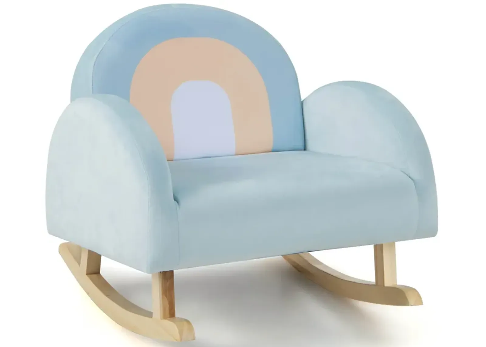 Toddler Rocking Chair with Solid Rubber Wood Frame Soft Velvet Cover-Blue