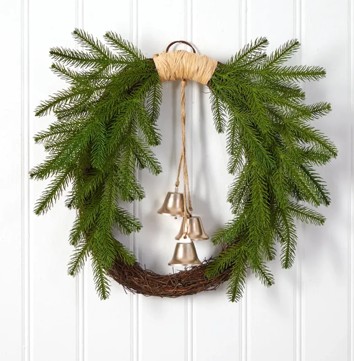 HomPlanti 24" Holiday Christmas Pine and Hanging Bells Wreath