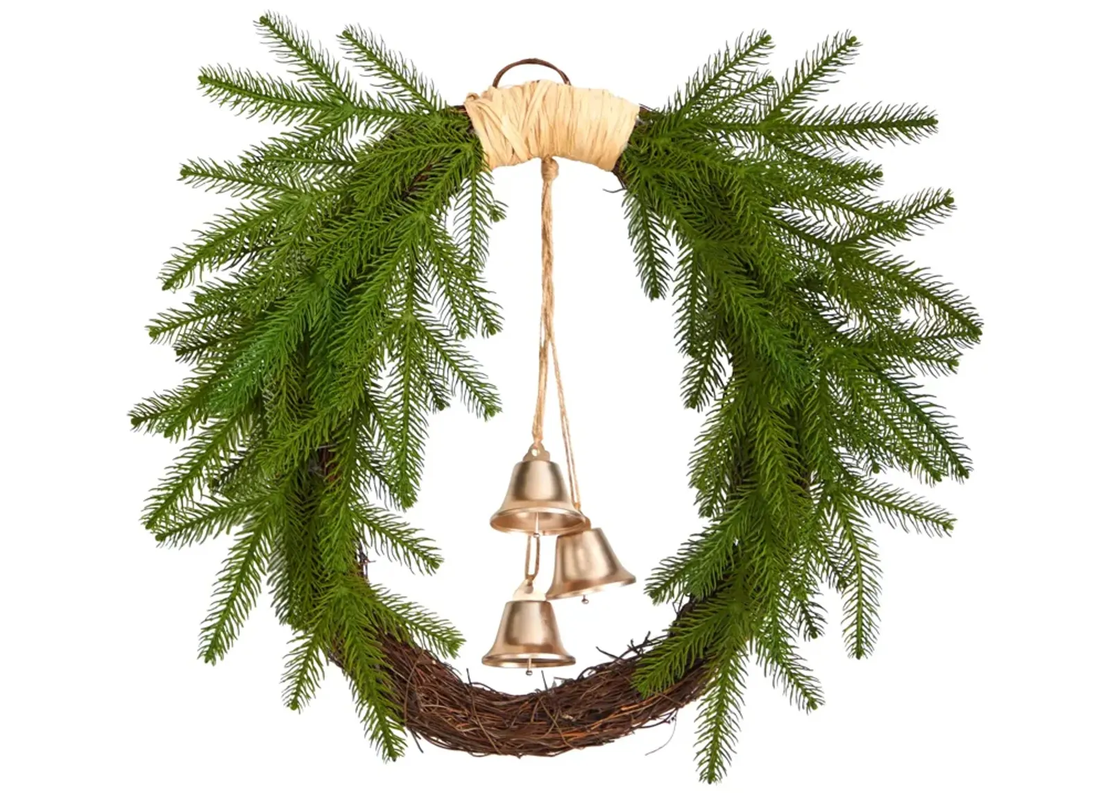 HomPlanti 24" Holiday Christmas Pine and Hanging Bells Wreath