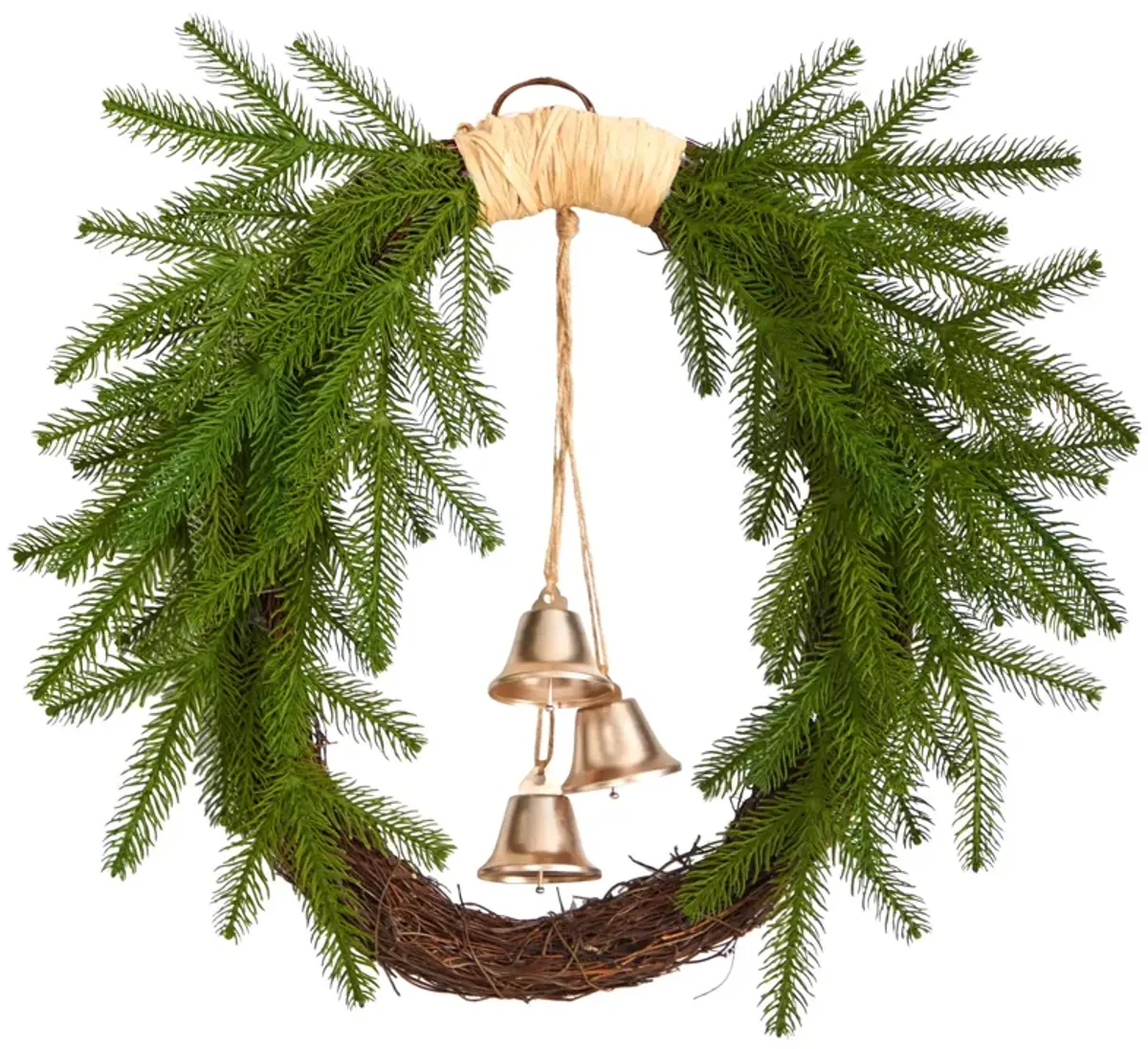 HomPlanti 24" Holiday Christmas Pine and Hanging Bells Wreath