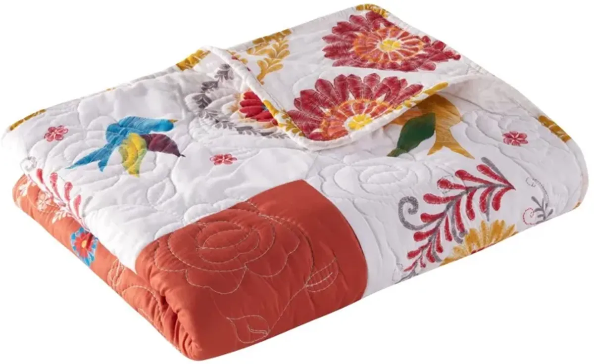 50 x 60 Inch Quilted Throw Blanket with Fill, Floral Print, Multicolor - Benzara