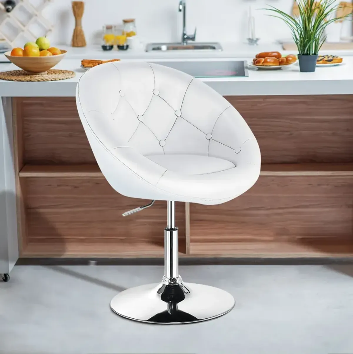 1 Piece Modern Adjustable Swivel Round PU Leather Chair