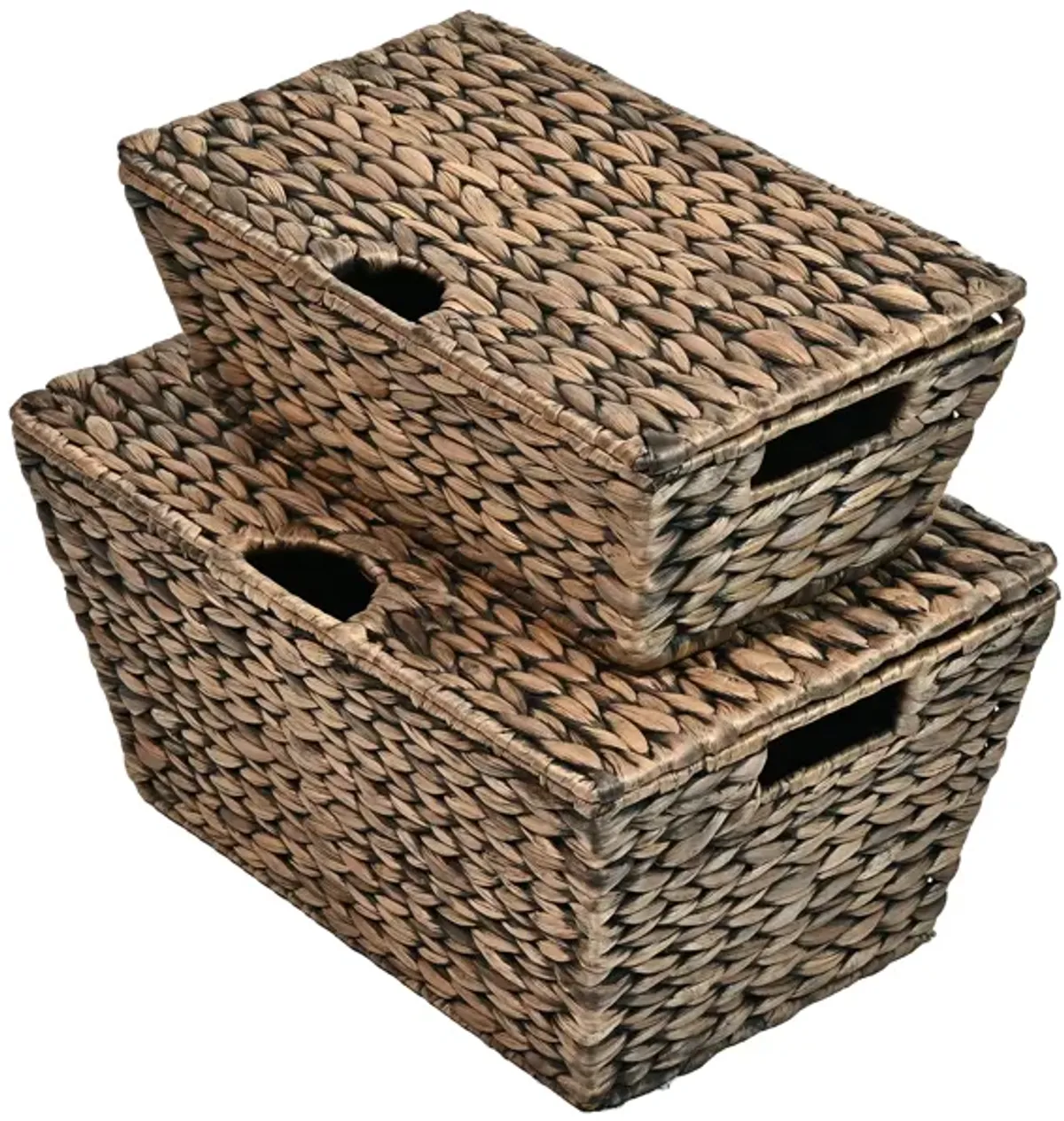 Wilder Classic Farmhouse Woven Hyacinth Rectangular Storage Baskets with Lids and Handles