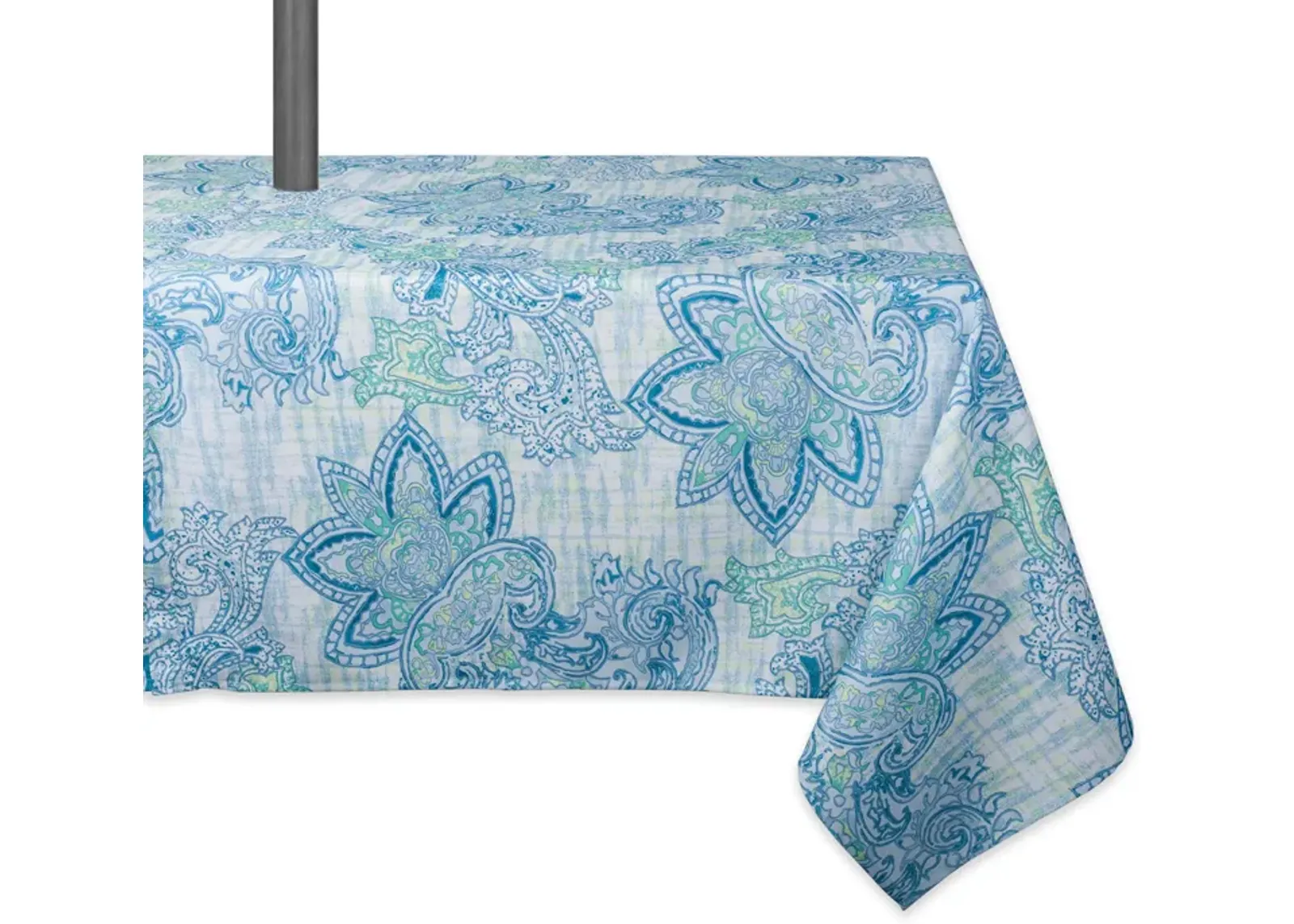 120" Zippered Outdoor Tablecloth with Blue Watercolor Paisley Print Design