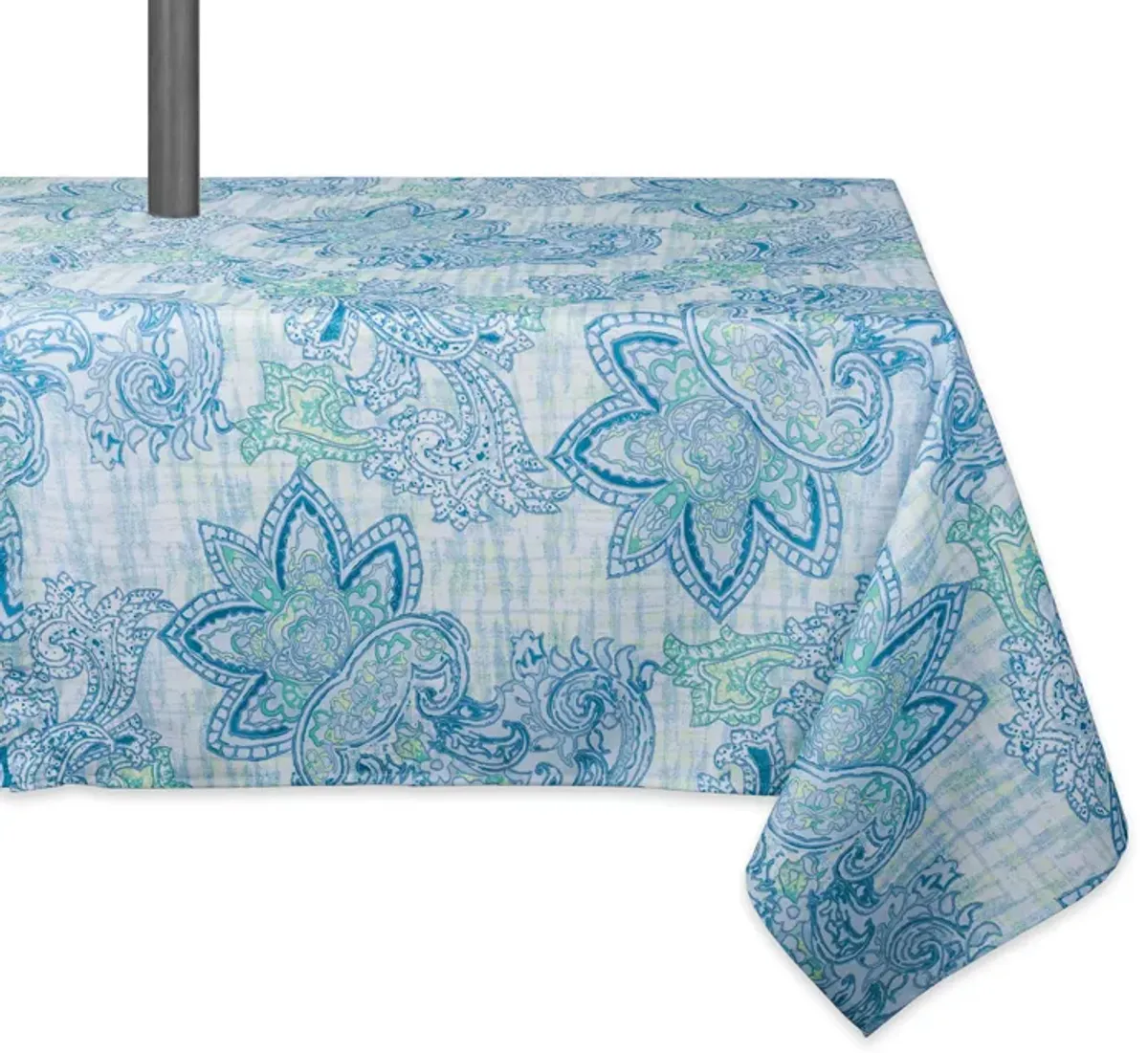 120" Zippered Outdoor Tablecloth with Blue Watercolor Paisley Print Design