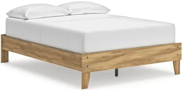 Maci Full Platform Bed, Natural Light Brown Wood, Low Profile Legs - Benzara