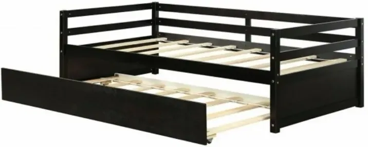 QuikFurn Twin/Twin Dorm Style Trundle Daybed Platform Bed Frame in Espresso