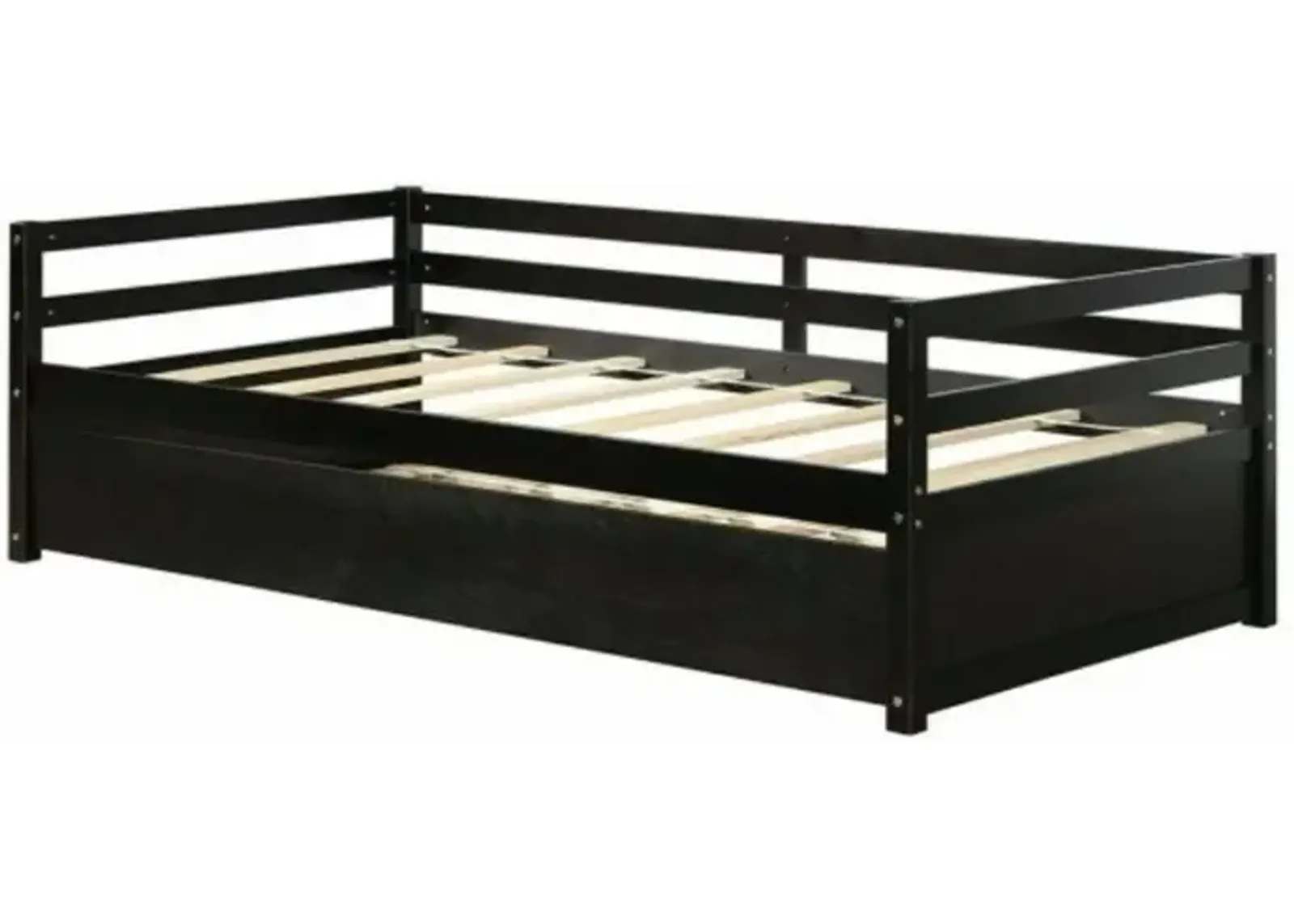 QuikFurn Twin/Twin Dorm Style Trundle Daybed Platform Bed Frame in Espresso