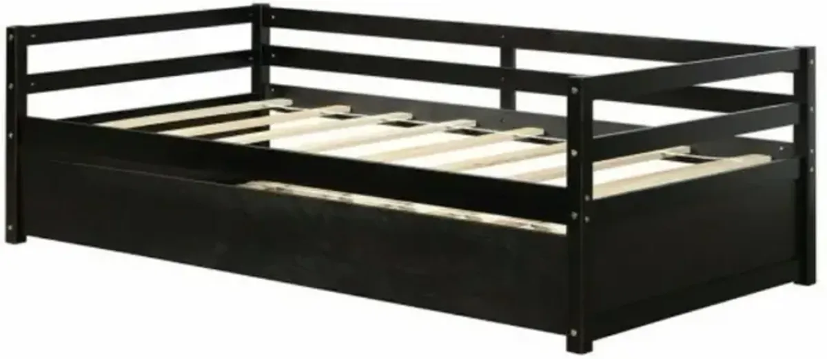 QuikFurn Twin/Twin Dorm Style Trundle Daybed Platform Bed Frame in Espresso