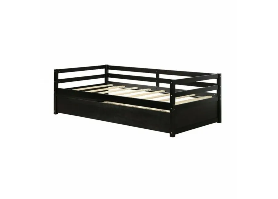 QuikFurn Twin/Twin Dorm Style Trundle Daybed Platform Bed Frame in Espresso