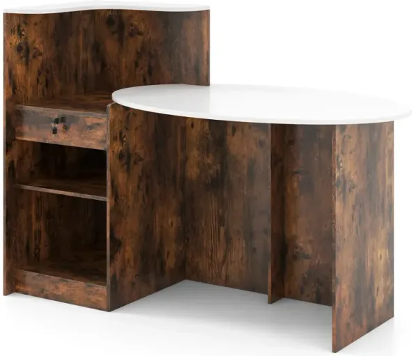 Oval Top Modern Reception Desk – Stylish Front Counter for Entryway or Office