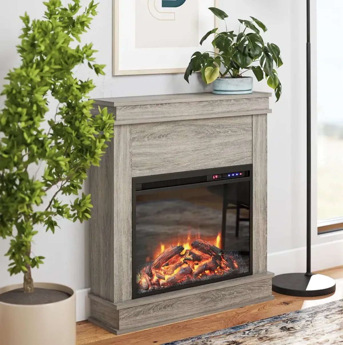 Ameriwood Home Mateo Electric Fireplace Space Heater with Mantel and Touchscreen Display