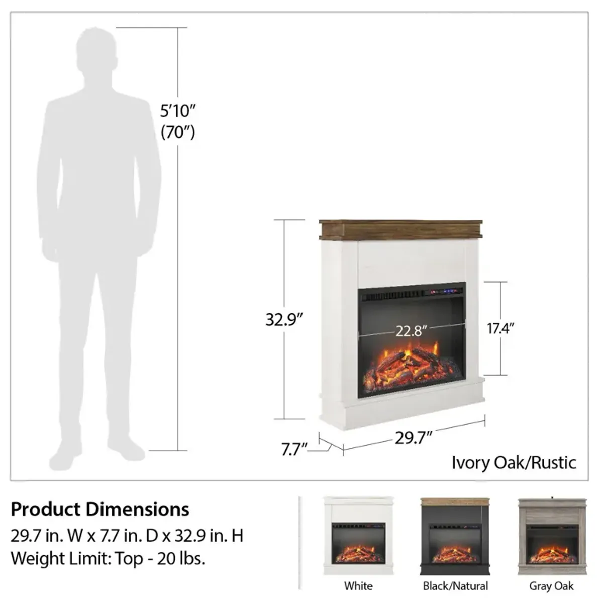 Ameriwood Home Mateo Electric Fireplace Space Heater with Mantel and Touchscreen Display