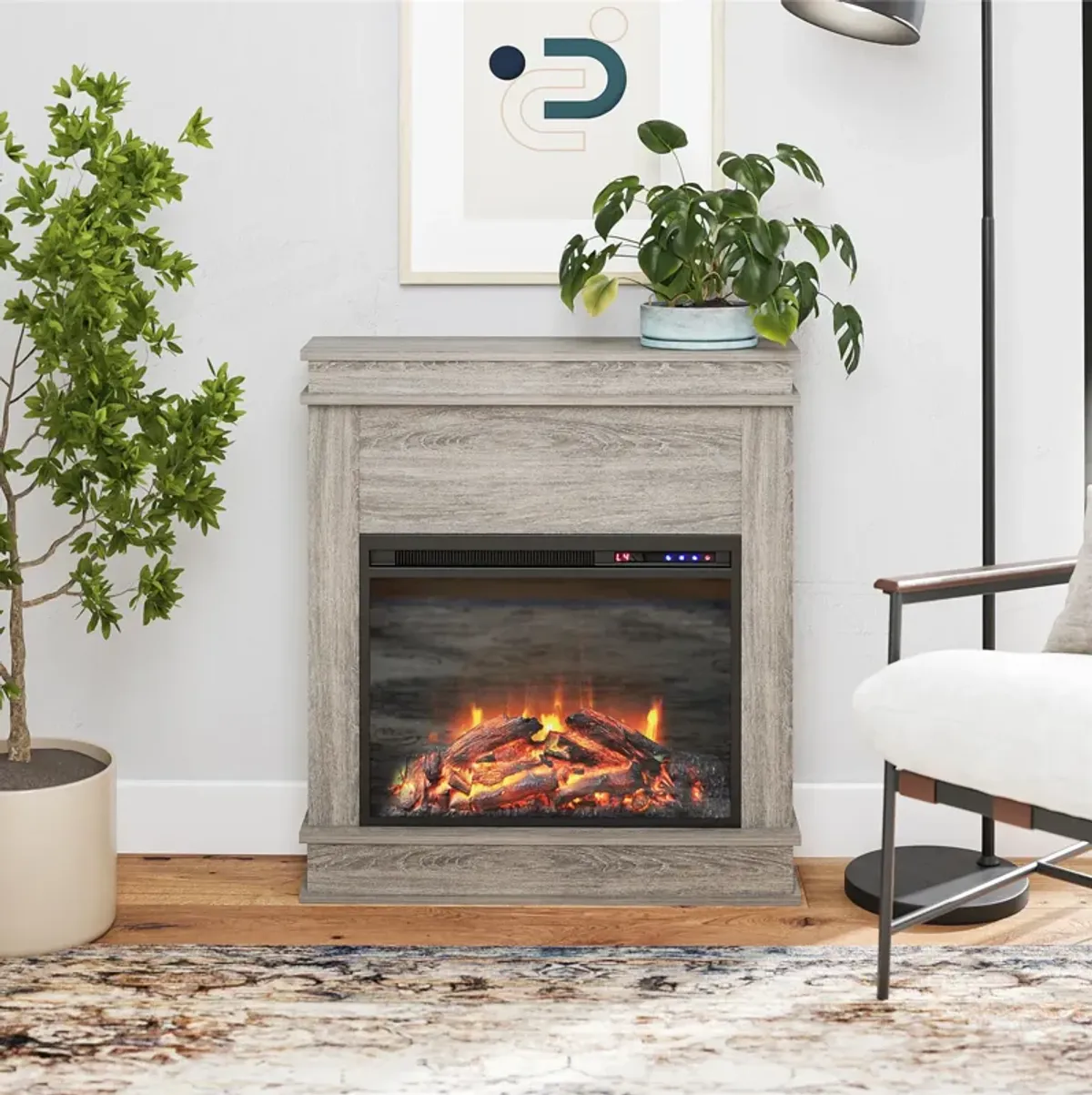 Ameriwood Home Mateo Electric Fireplace Space Heater with Mantel and Touchscreen Display