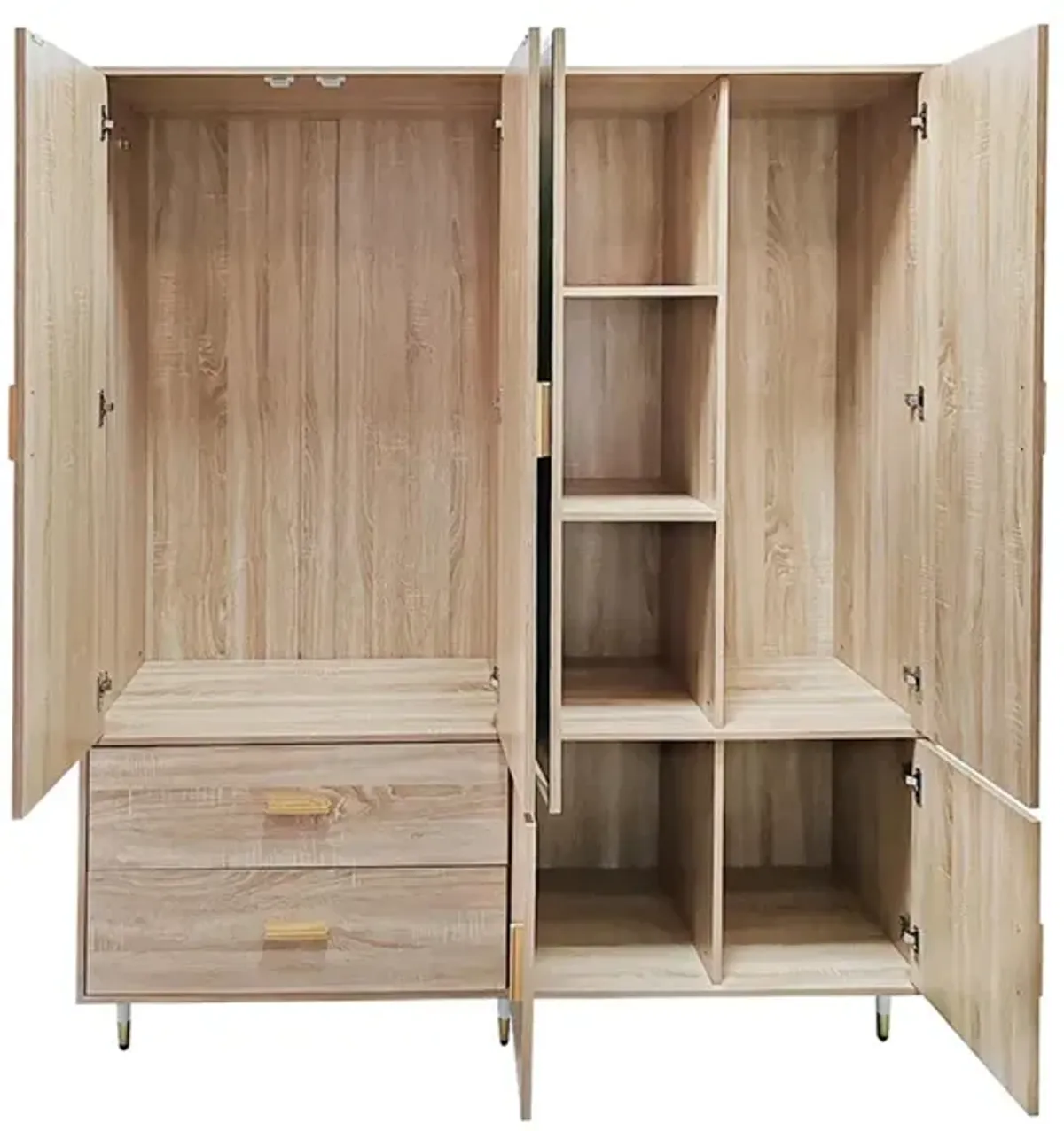 Tall Armoire Wardrobe Closet Storage Cabinet with 4 Doors, 2 Hanging Rods, 2 Drawers and Mirror for Clothes Organization Shelving, Bedroom Armoire