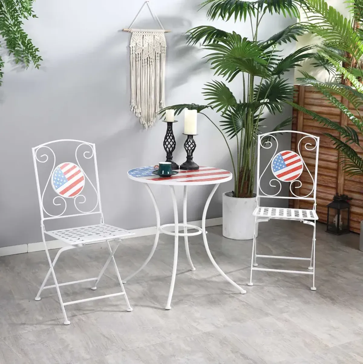 White Patriotic Bistro: 3-Piece American Flag Mosaic Folding Set