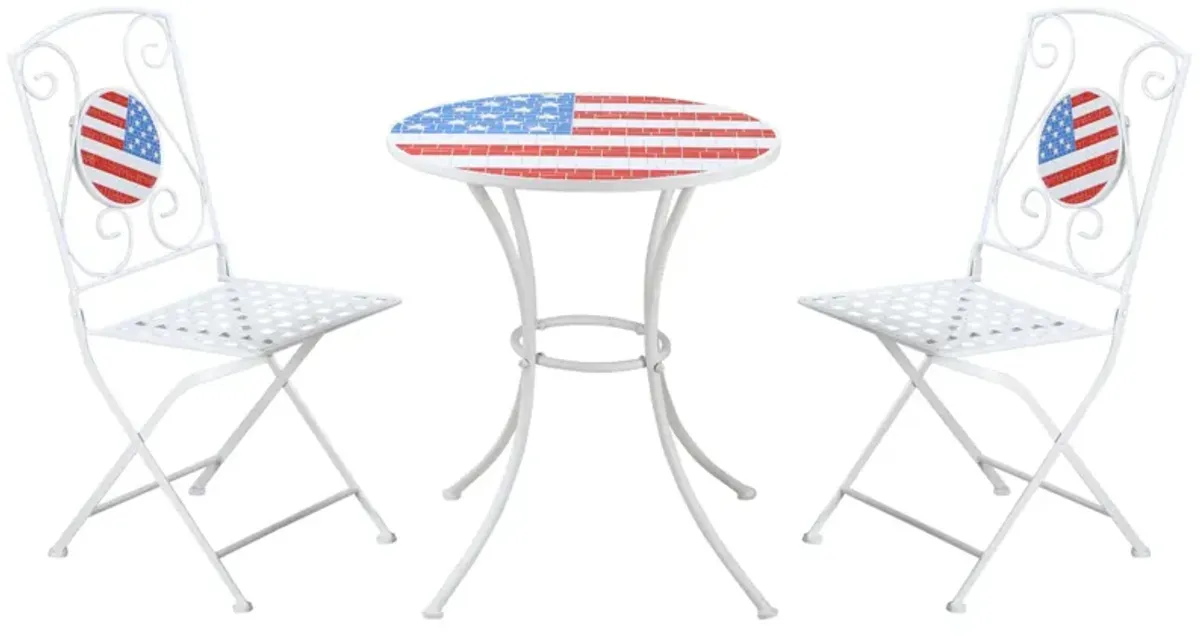 White Patriotic Bistro: 3-Piece American Flag Mosaic Folding Set