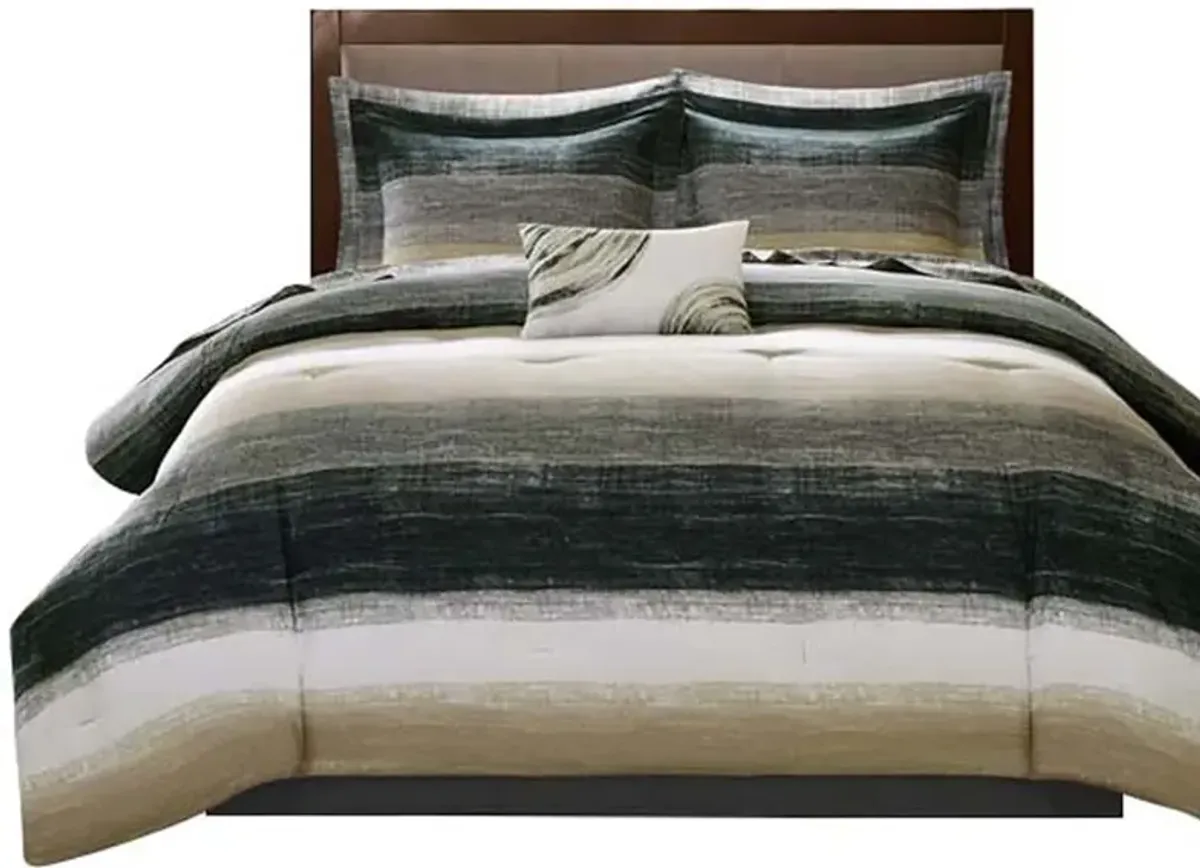 Gracie Mills Ianne Modern 9-Piece Watercolor Stripe Comforter Set with Cotton Bed Sheets