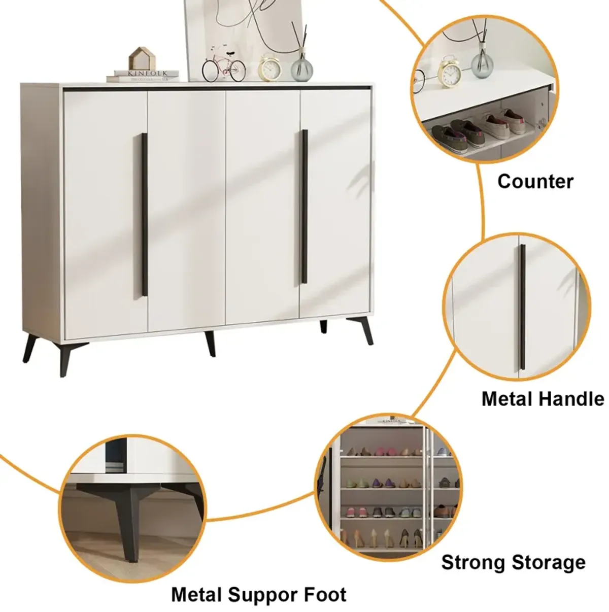 FUFU&GAGA White Shoe Cabinet with Adjustable Shelves, 4 Tiers, 24 Pair Shoe Capacity, 55.1-in Width, 43.3-in Height