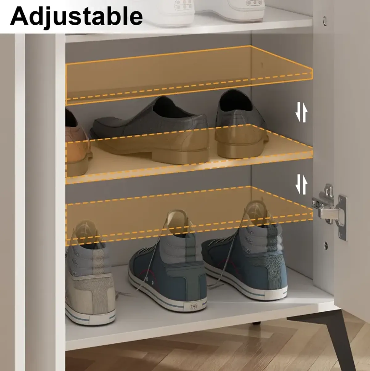 FUFU&GAGA White Shoe Cabinet with Adjustable Shelves, 4 Tiers, 24 Pair Shoe Capacity, 55.1-in Width, 43.3-in Height