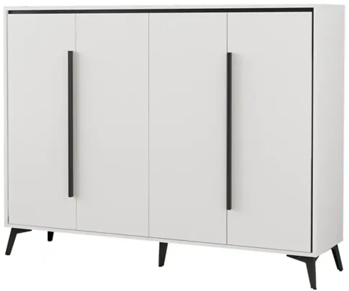 FUFU&GAGA White Shoe Cabinet with Adjustable Shelves, 4 Tiers, 24 Pair Shoe Capacity, 55.1-in Width, 43.3-in Height