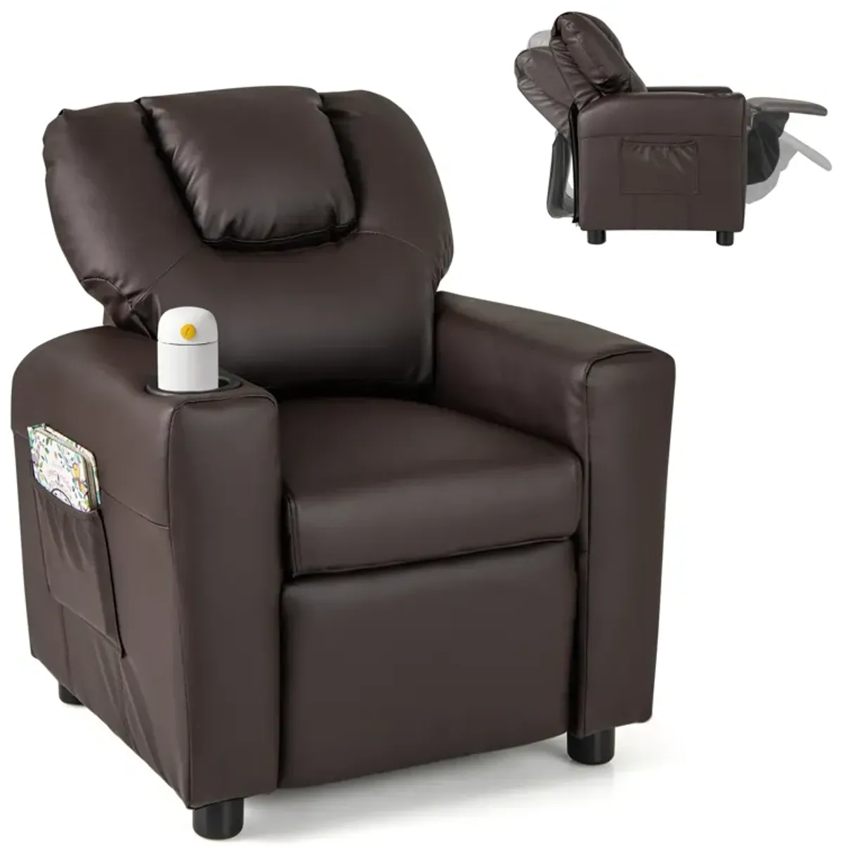 Kids Recliner Chair for Toddlers with Cup Holder and Side Pocket for Storage