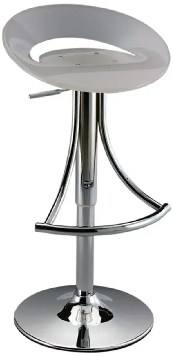 Vera 19-29 Inch Counter Height Stool, Round Swivel Adjustable, Chrome White - Benzara