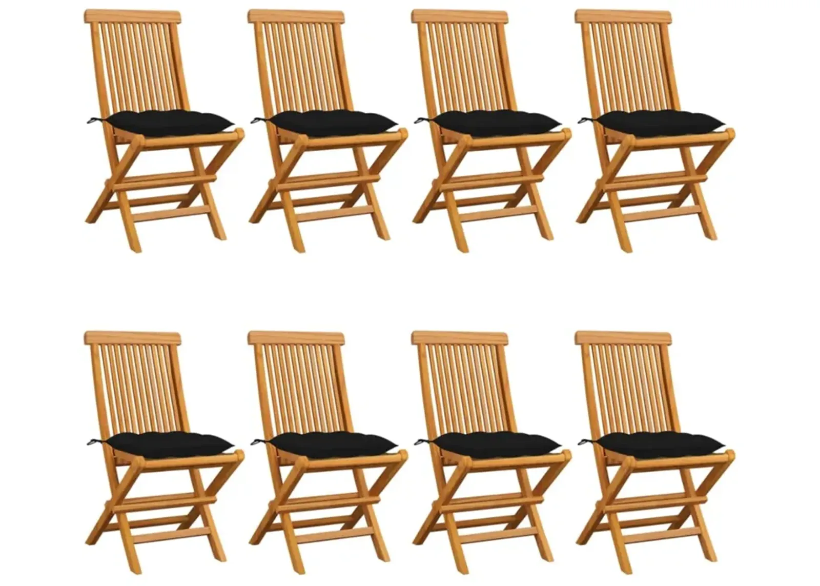 vidaXL Garden Chairs with Black Cushions 8 pcs Solid Teak Wood