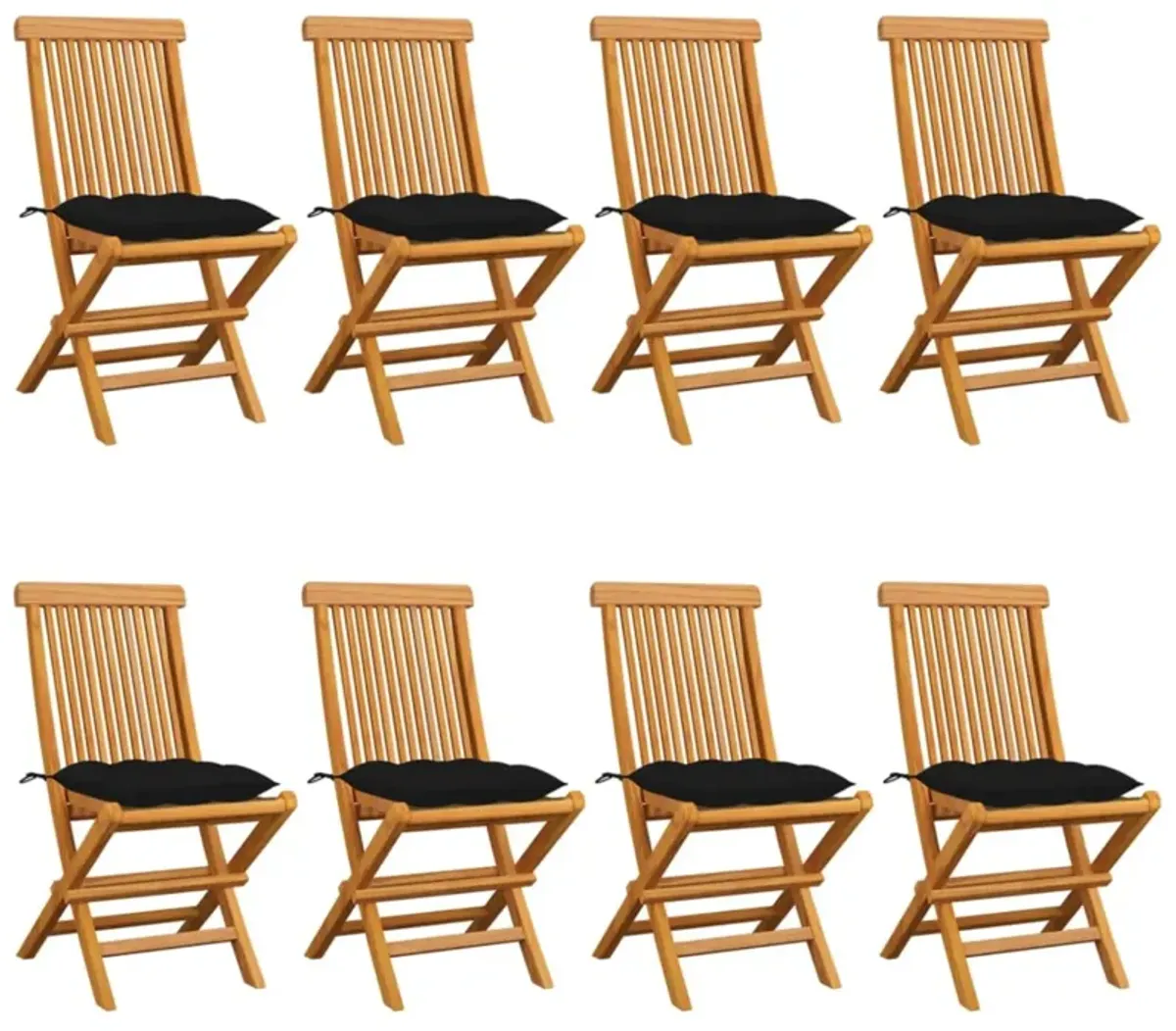 vidaXL Garden Chairs with Black Cushions 8 pcs Solid Teak Wood