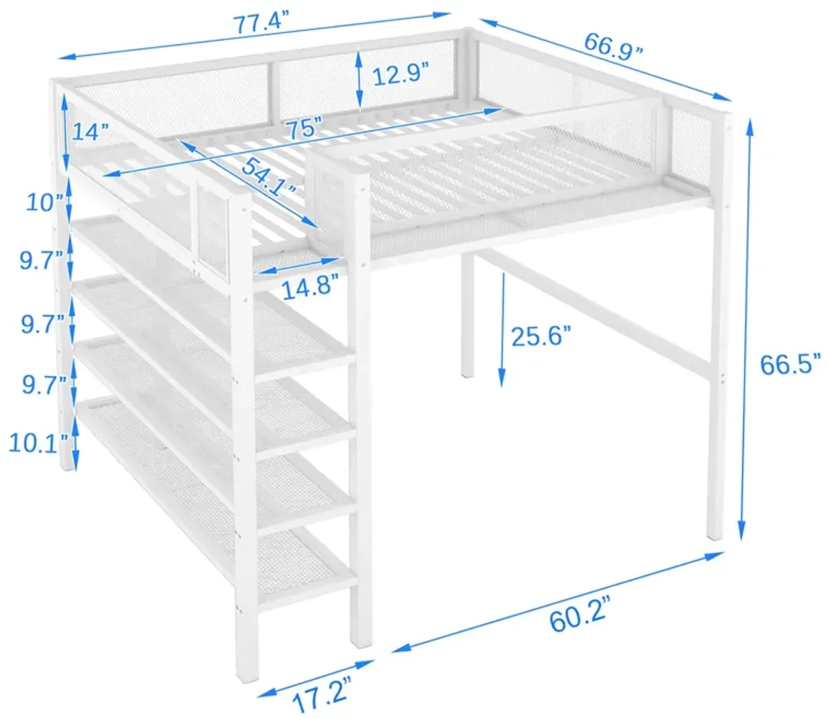 Merax Metal Loft Bed with Storage Shelves