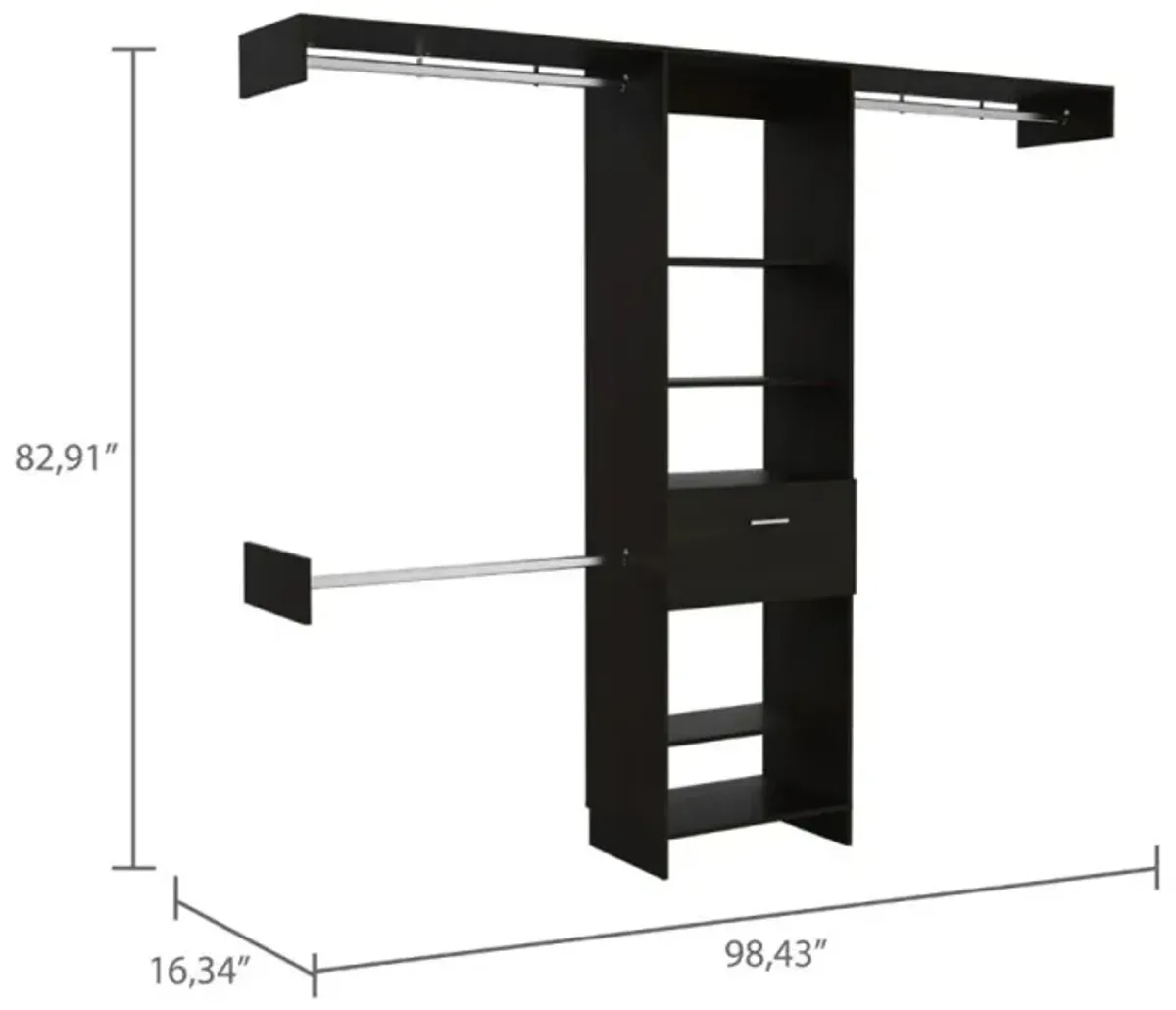 Calveston 1-Drawer 4-Shelf Closet System Black Wengue