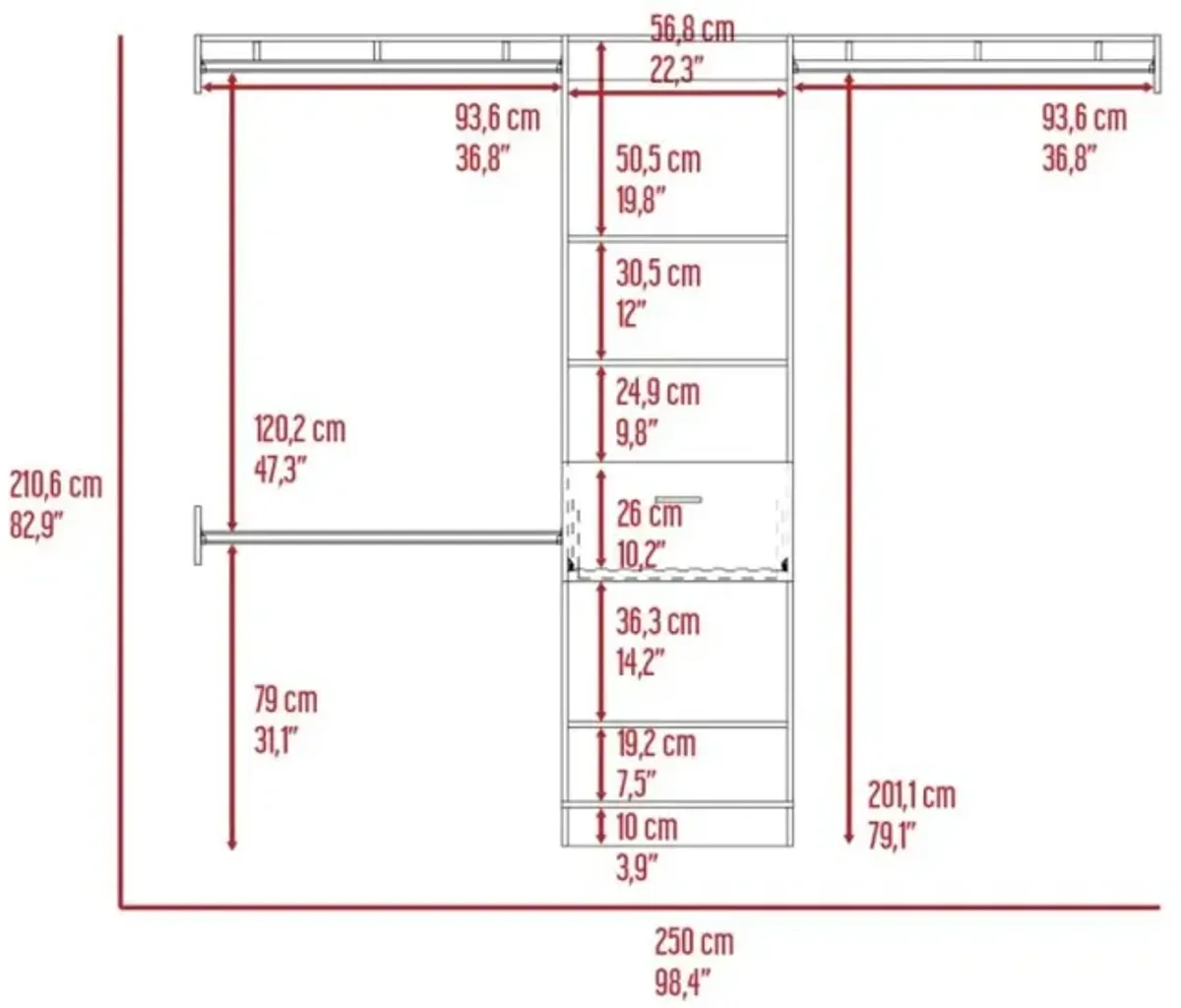 Calveston 1-Drawer 4-Shelf Closet System Black Wengue