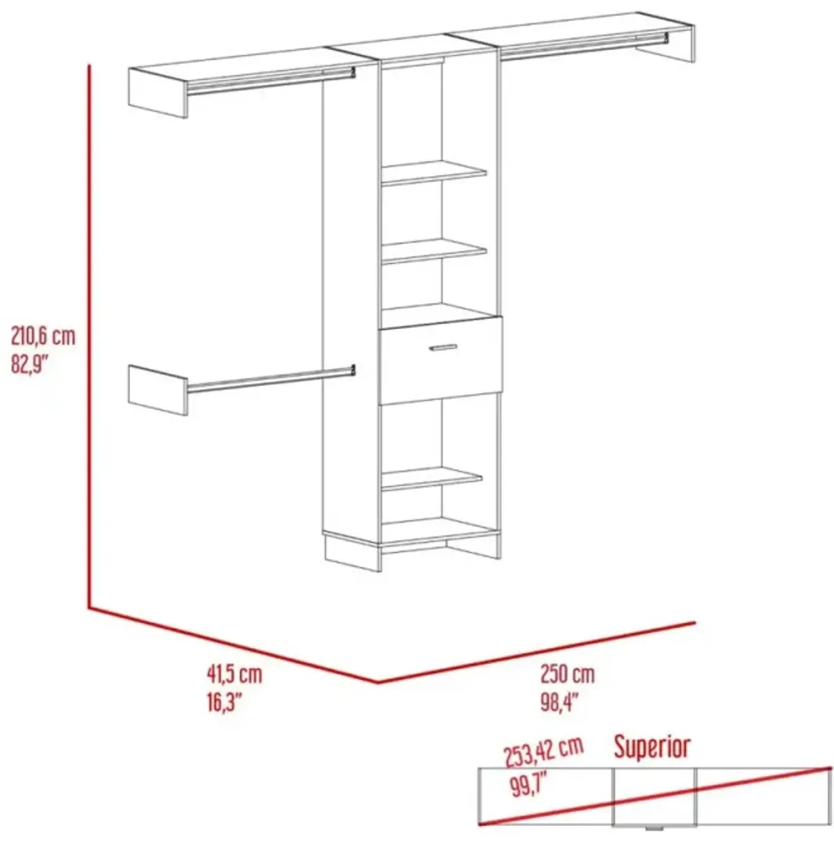 Calveston 1-Drawer 4-Shelf Closet System Black Wengue