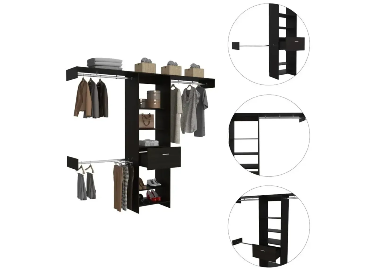 Calveston 1-Drawer 4-Shelf Closet System Black Wengue