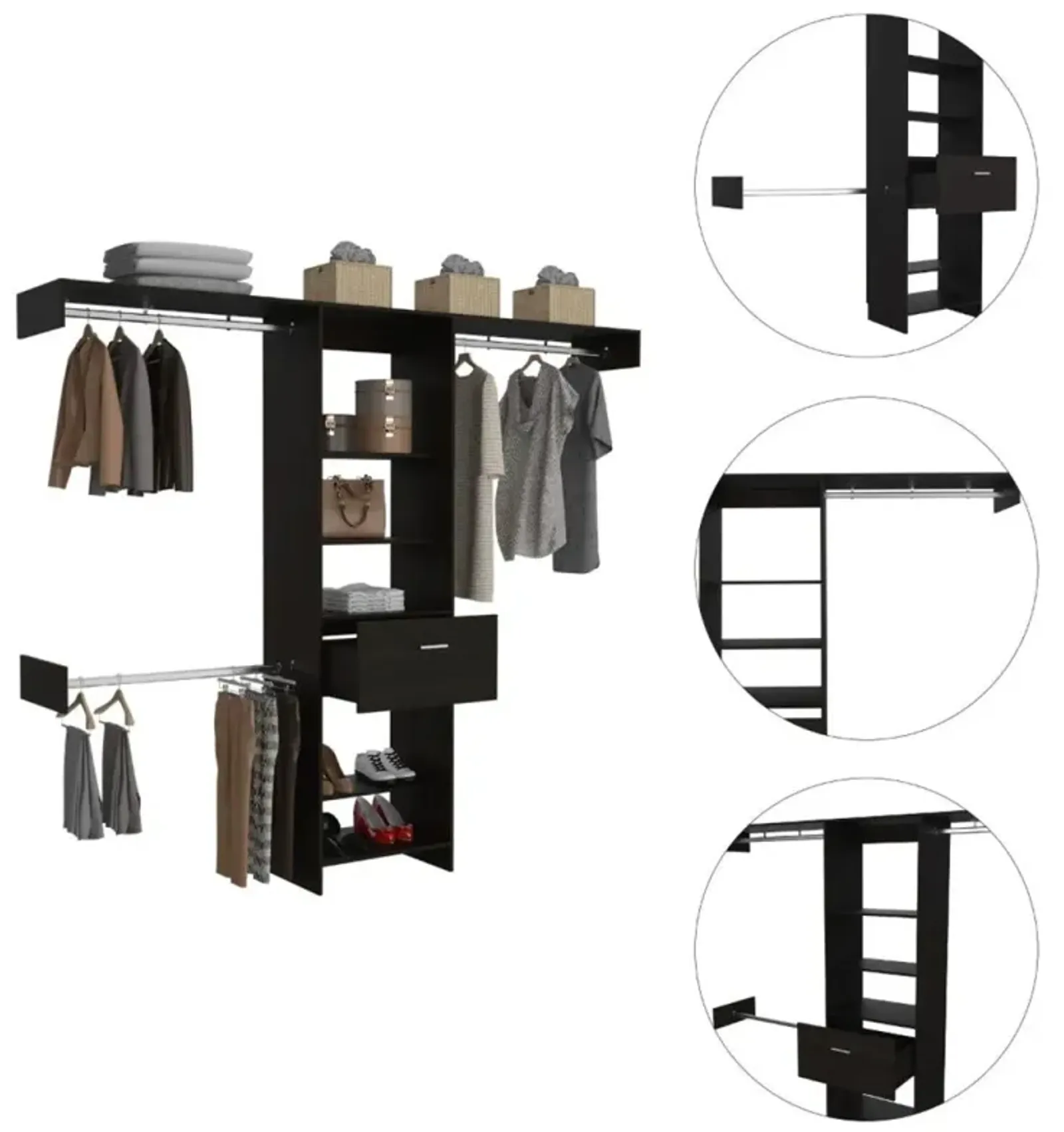 Calveston 1-Drawer 4-Shelf Closet System Black Wengue