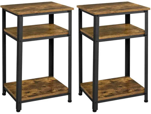 Yaheetech Tall End Table Set of 2, 18x14x29.5 inch Industrial Side Table with Strong Wooden Shelves, 2PCS Slim 3-Tier Telephone