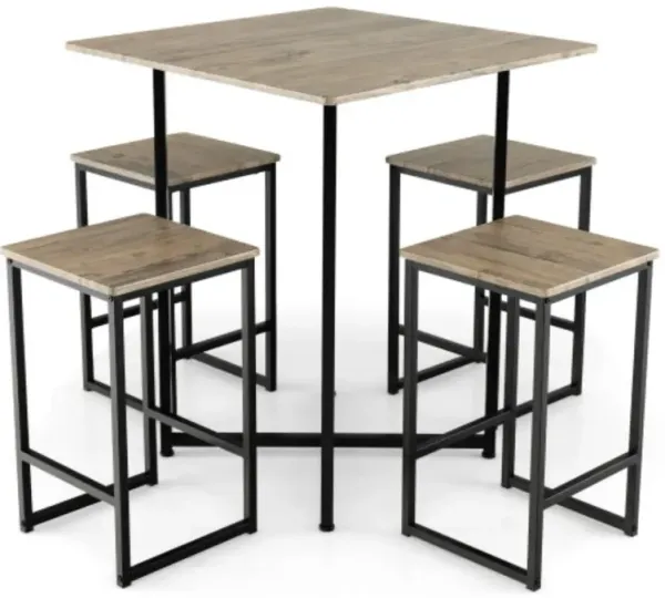 Hivvago 5 Piece Square Space-saving Dining Table Set with 4 Stools