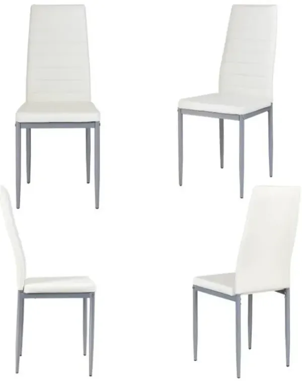 Hivvago Set of 4 Modern High Back Brown PVC Leather Dining Chairs with Metal Legs