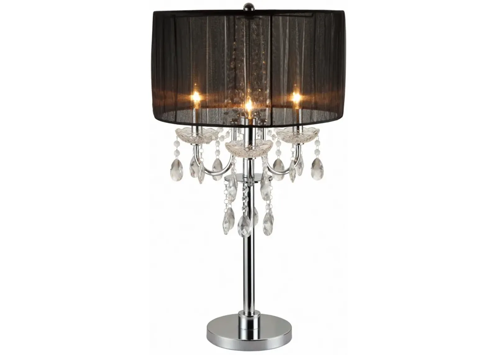 Metal Chandelier Table Lamp with Crystal Accent, Set of 2,Black and Chrome-Benzara