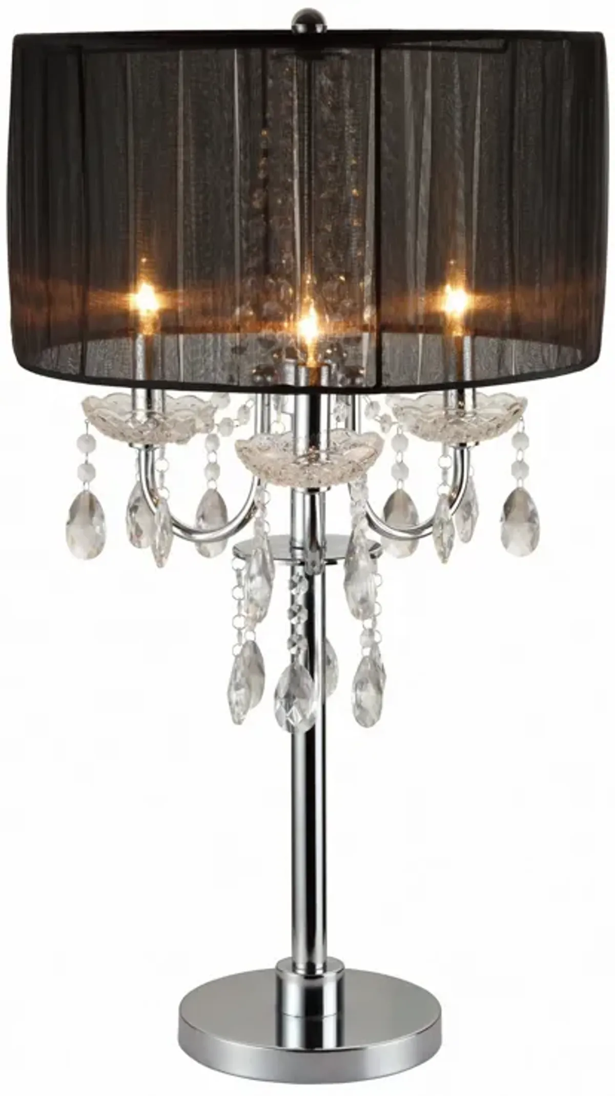 Metal Chandelier Table Lamp with Crystal Accent, Set of 2,Black and Chrome-Benzara