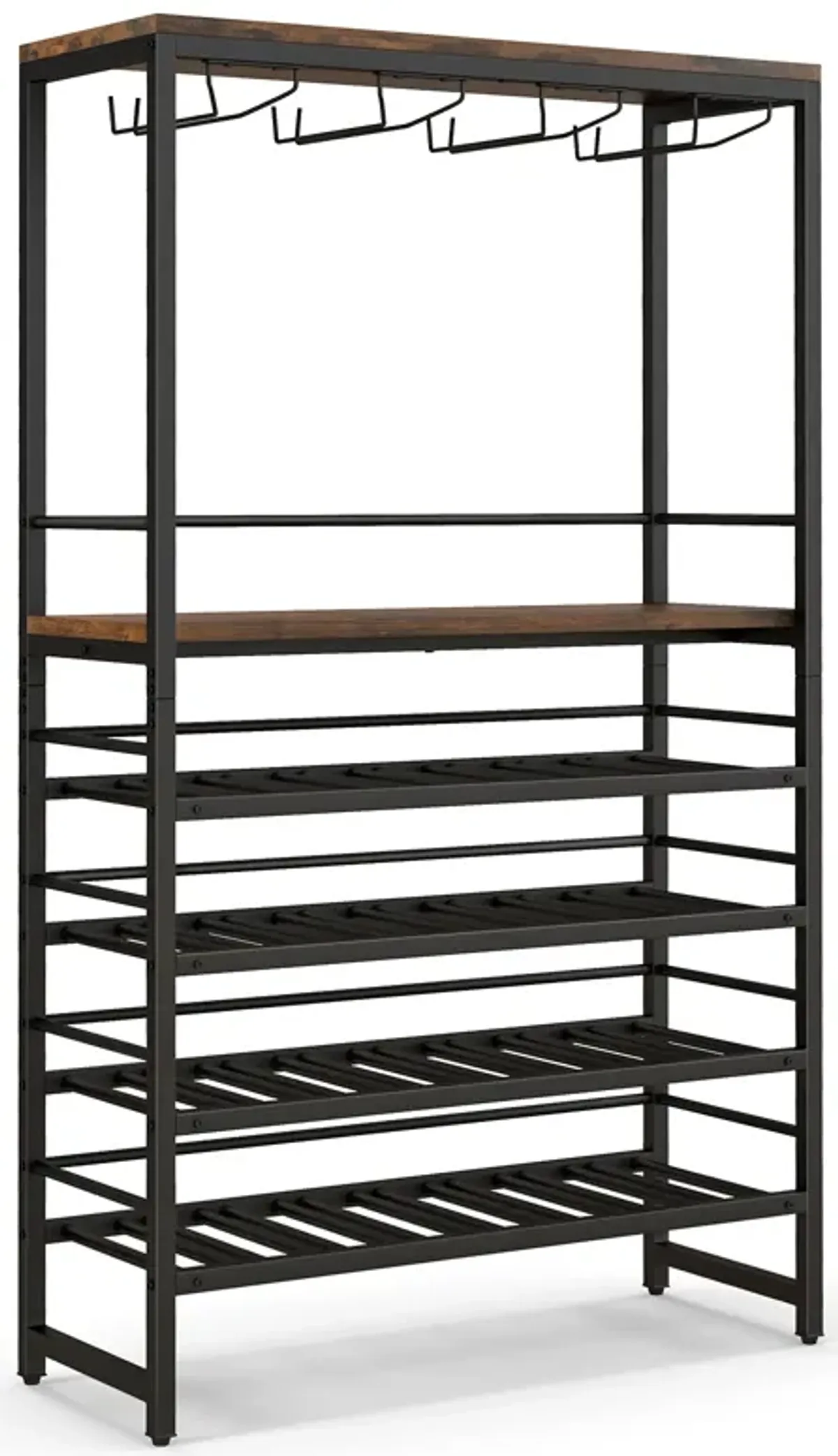 Freestanding Wine Bakers Rack with 4-Tier Wine Storage and 4 Rows of Stemware Racks