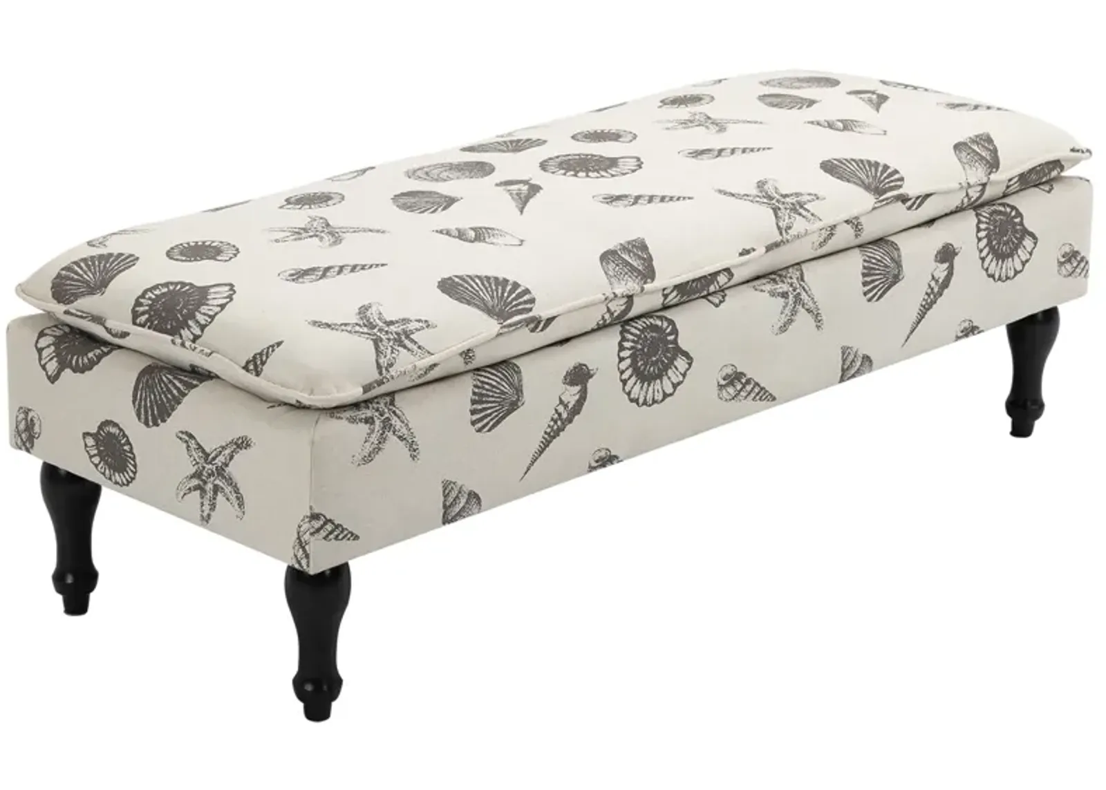 Beige Bedroom Bench: Linen-Touch Ottoman with Seashell Design