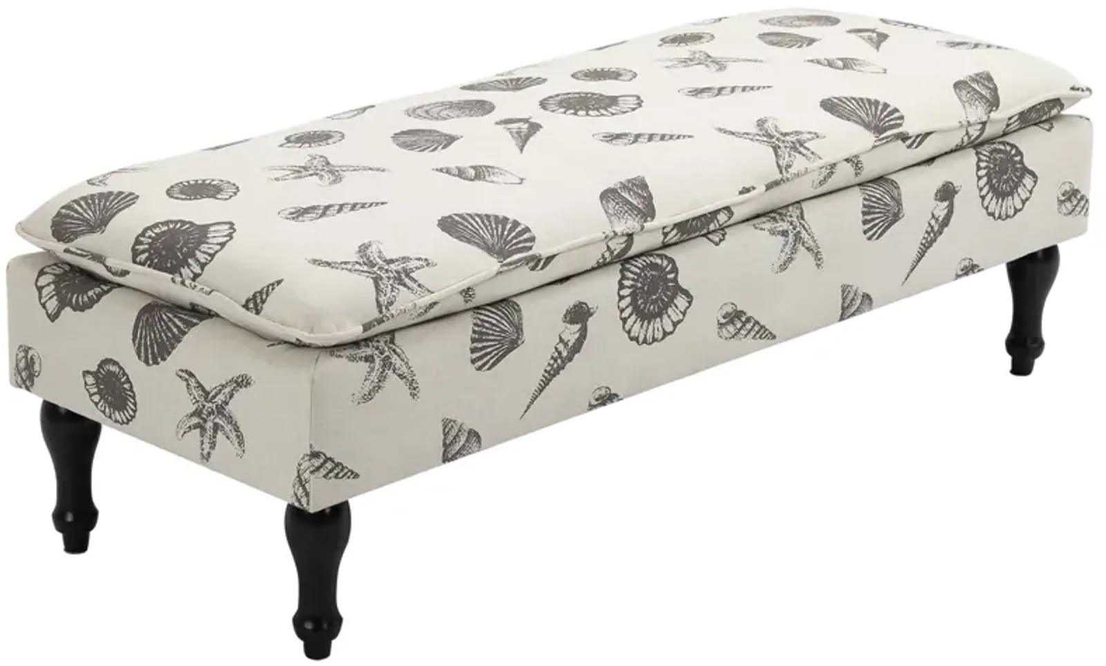 Beige Bedroom Bench: Linen-Touch Ottoman with Seashell Design