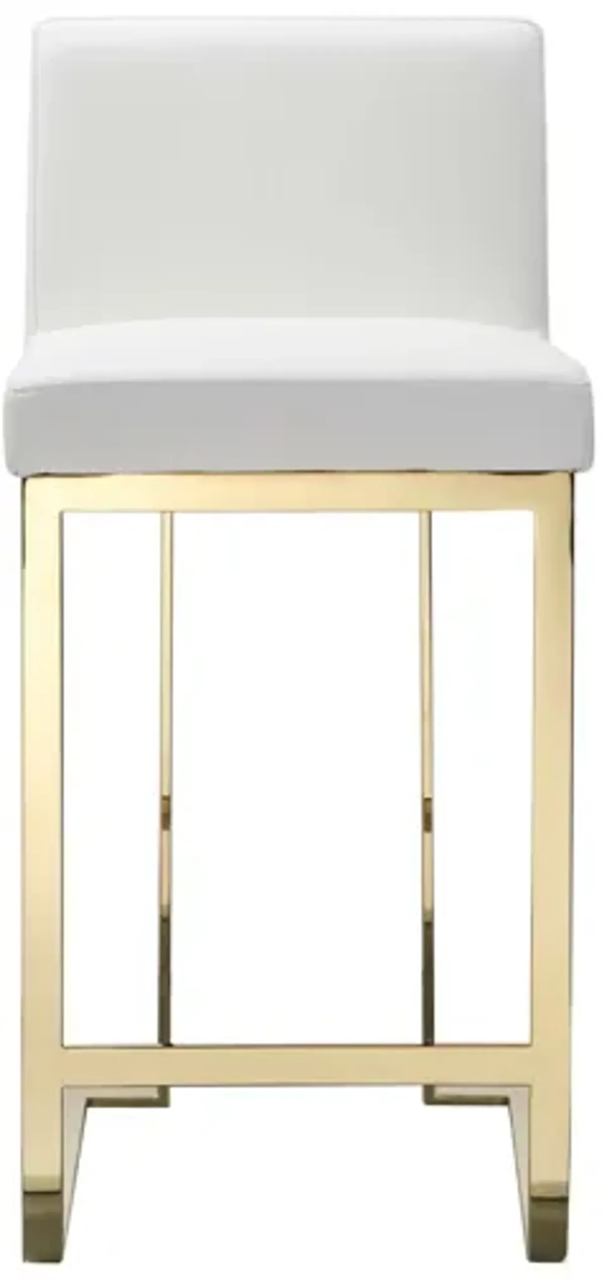 Boly 26 Inch Counter Stool, Cushioned White Faux Leather, Gold Cantilever - Benzara