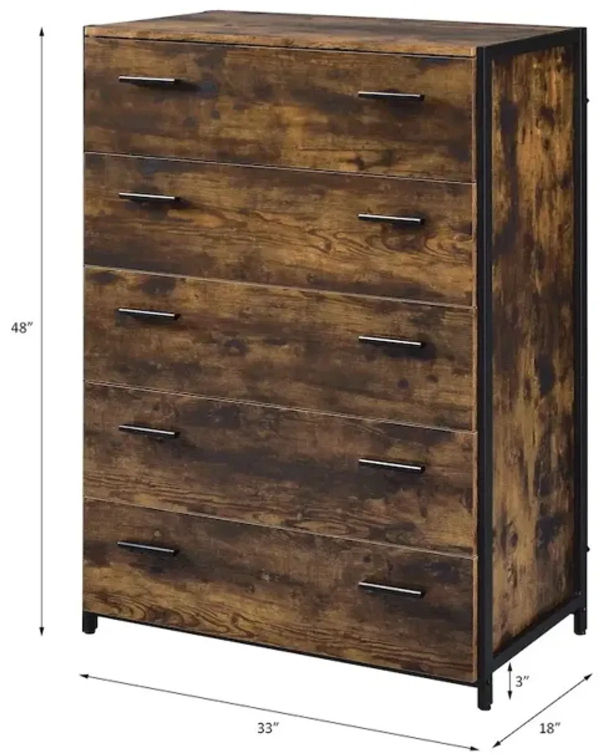 Plethoria Home Rustic Oak and Black Chest with 5-Drawer