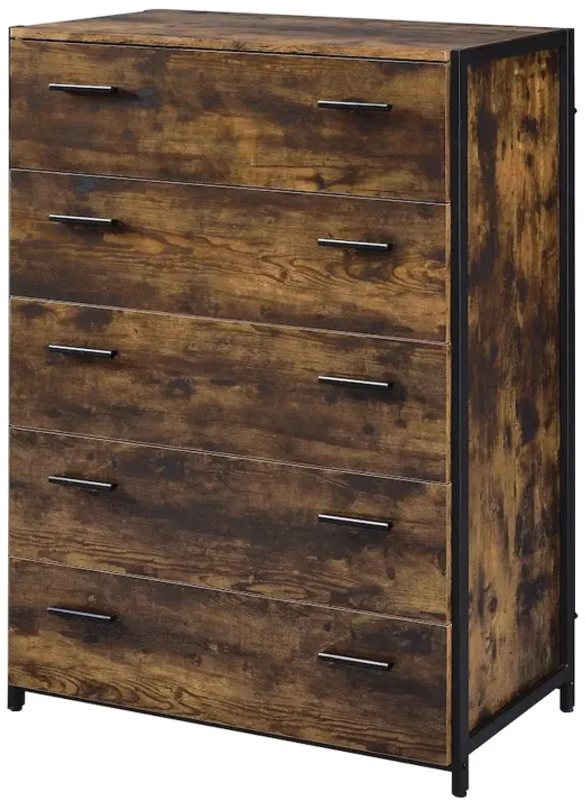 Plethoria Home Rustic Oak and Black Chest with 5-Drawer