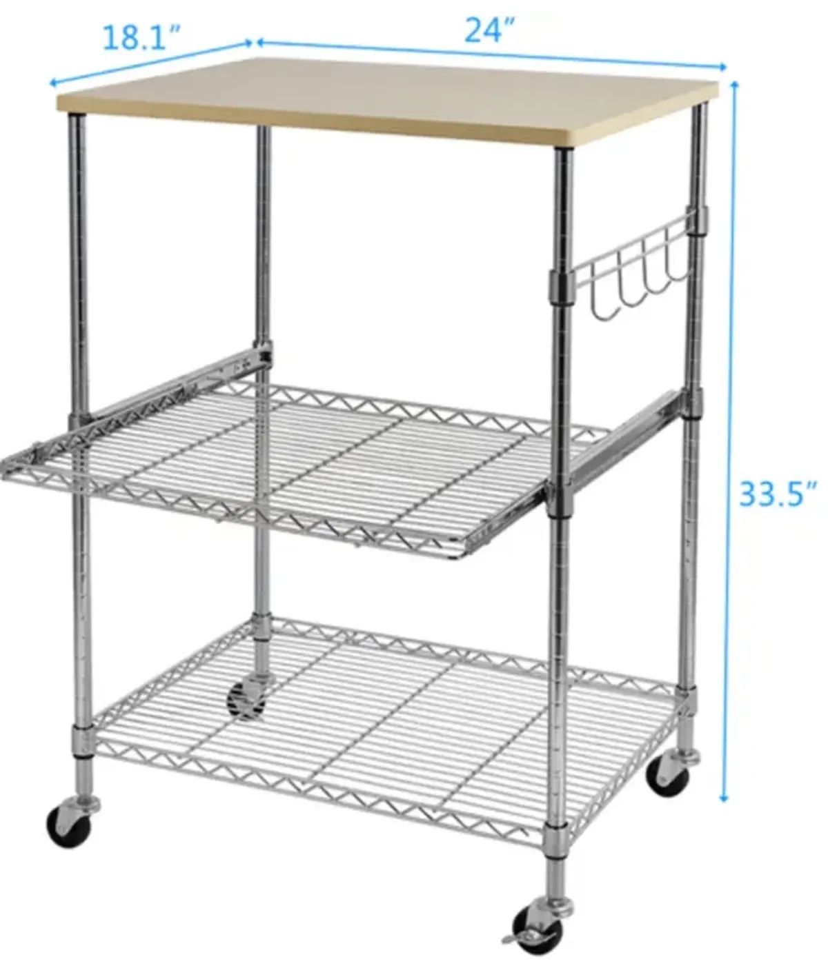 3-Tier Rolling Wire Kitchen Cart, Utility Storage with Wheels