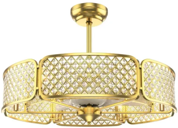 Caged Ceiling Fan With Light Crystal Lampshade 6 Light Bases