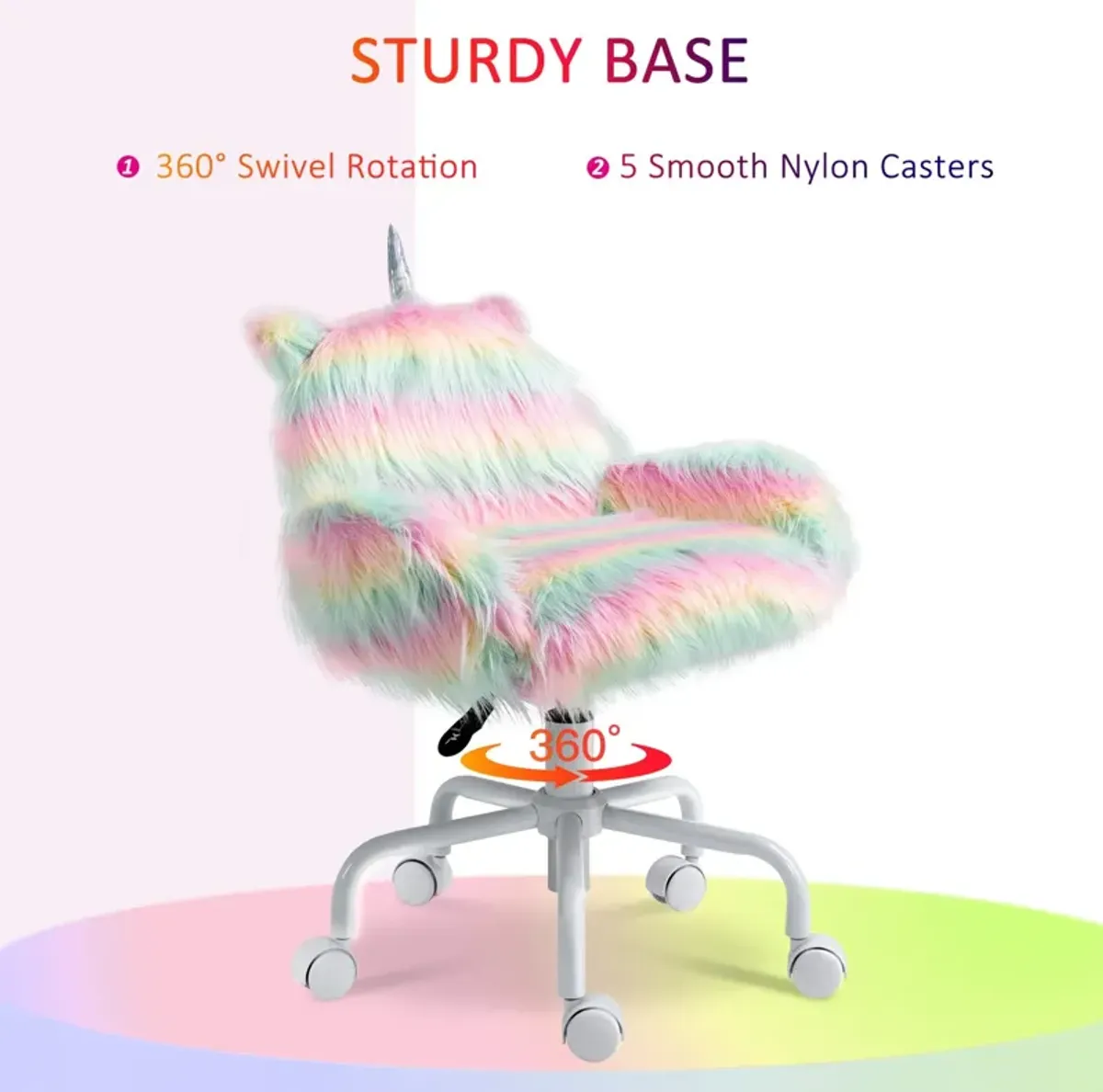 Colorful Kids' Chair: Fluffy Unicorn Vanity Office Chair with Rainbow Swivel