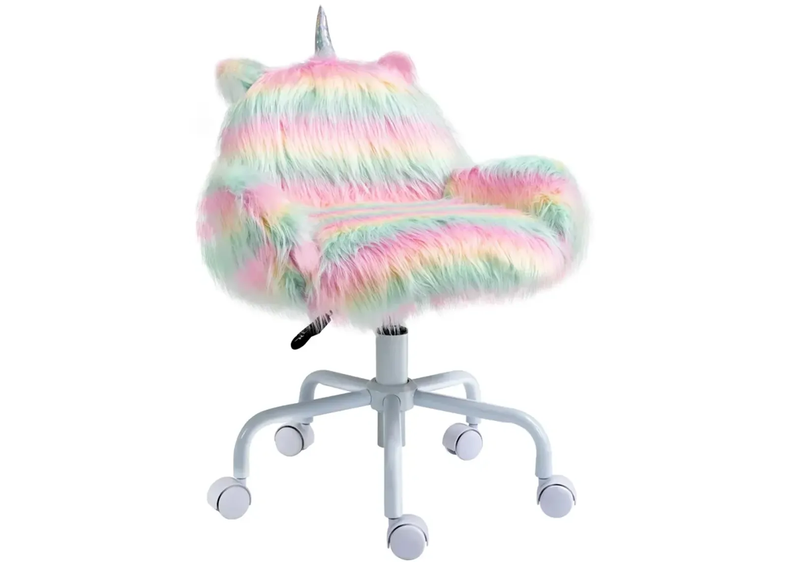 Colorful Kids' Chair: Fluffy Unicorn Vanity Office Chair with Rainbow Swivel